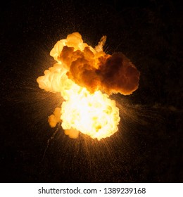 Texture Of Fire And Smoke Over A Black Background. Bomb Explosion