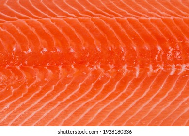 Texture Of Flesh Of Chilled Salmon Fillet, Top View Close-up, Background 
