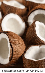 Texture of fresh coconuts as background, closeup