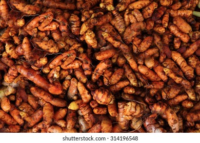 Texture Of Fresh Whole Natural Turmeric Or Tumeric Taken