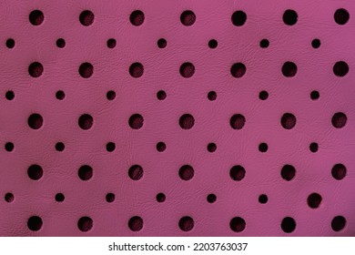 Texture Of Genuine Geometric Perforated Genuine Leather Close-up, Trendy Purple Color. Concept Of Shopping, Manufacturing