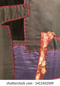 Texture gold fabric patchwork red yarn