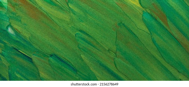 Texture Of Green Paint With Glitter. Abstract Earth Color Background From Palette Knife Strokes. Close-up Of Green Shades With Sparkles