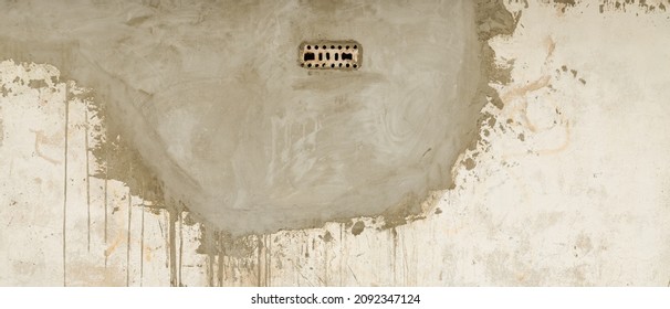 Texture Of Grey Concrete Wall With Dark Water And Oil Marks Running Vertically Down And Many Marks And Lines Grundge