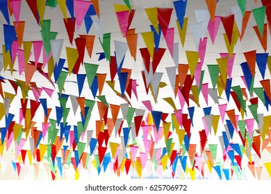 Texture Of Hanging Colorful Triangle Flags