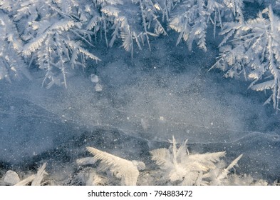 texture of ice on blue background