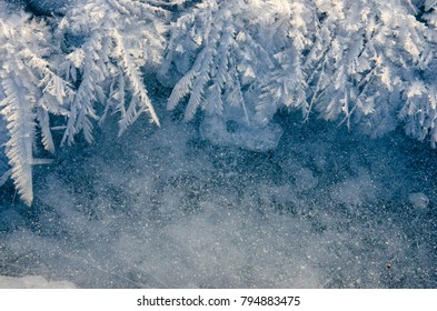 texture of ice on blue background