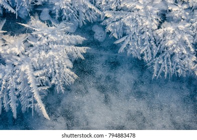 texture of ice on blue background