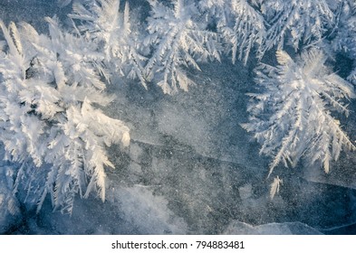 texture of ice on blue background