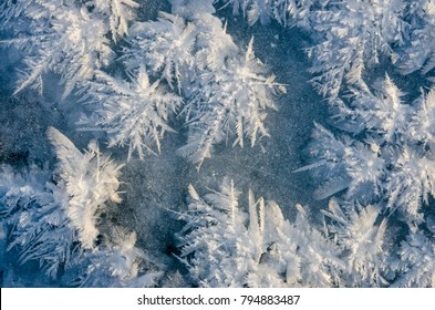 texture of ice on blue background