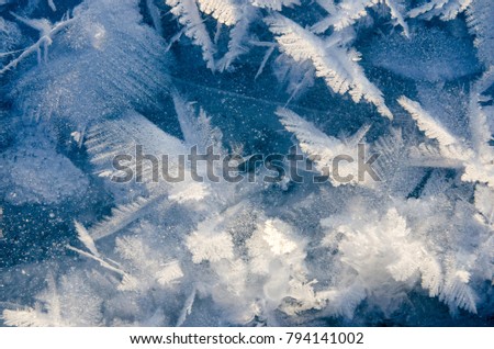 texture of ice on blue background