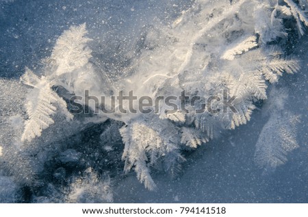 texture of ice on blue background