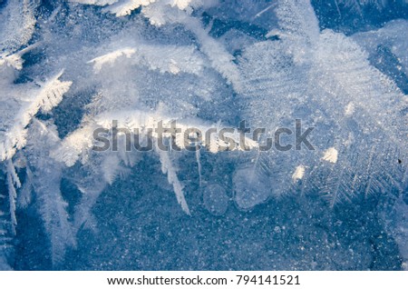 texture of ice on blue background