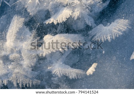 texture of ice on blue background