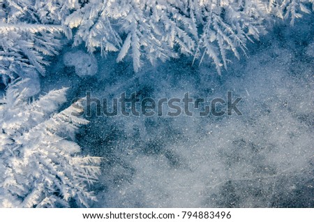 texture of ice on blue background