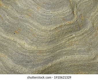 Texture Image Of Limestone Rock Cliff With Unique And Rare Curve Wave And Multiple Layers Pattern On The Surface. Light Grey Color Seamless Grunge Rock Background, Copy Space For Text Quote Geology 