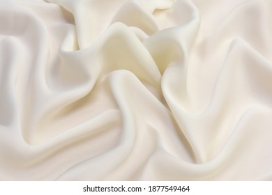 Texture Of Ivory Silk Fabric. Background, Pattern.