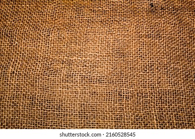 Texture Macro. Wicker Fabric, Burlap, Rustic Fabric, Jute, Hemp Or Linen, Isolated. Sackcloth Texture For Coarse Background. Design Element, Country Rustic Style. Brown Canvas Cloth, Craft Supplies.