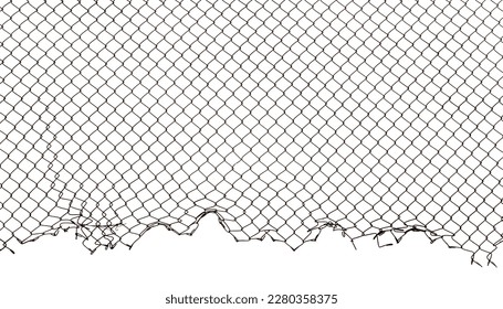 The texture of the metal mesh. Torn, destroyed, broken metal mesh on a white background - Shutterstock ID 2280358375