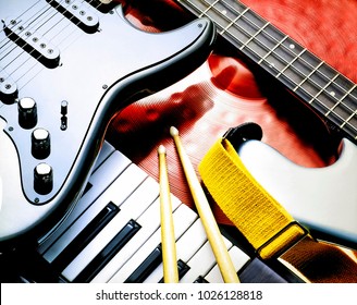 bass guitar on piano