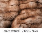 Texture of natural marten fur, luxury outerwear for women, soft fluffy surface of women