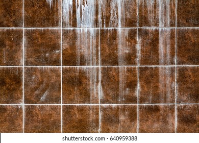 Texture Of Old Brown Tile With White Stains Of Paint