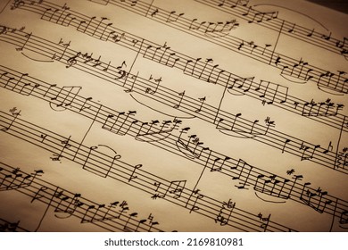 Texture of old handwritten notes, old notes background, selective focus