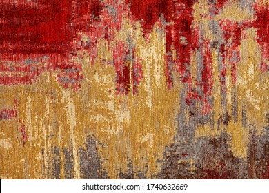 Texture of oriental red-gold carpet tapestry with abstract pattern, closeup. - Shutterstock ID 1740632669