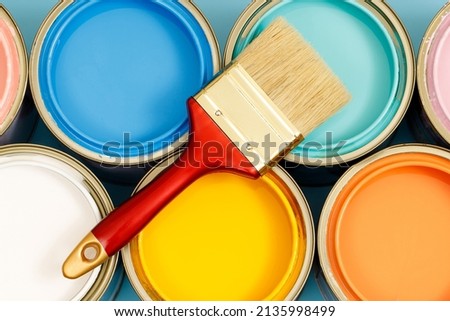 Texture paint cans and paint brushes and how to choose the perfect interior paint color and good for health