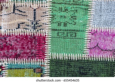 Texture of a piece of old carpet to sew thick threads