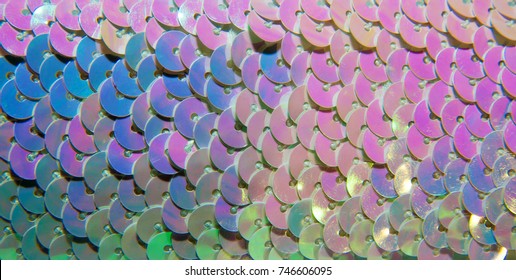 Texture Of Pink And Blue Pearlescent Sequins, Macro Photo