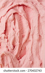 Texture Of Pink Strawberry Ice Cream From Above As Background