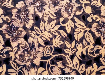 texture silk cloth. dark blue with gold-painted flowers - Powered by Shutterstock