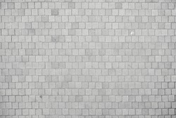 Texture Of Small Cobblestones Of A Sidewalk Or Street. Gray Cobblestones. Cement Squares. Square Stone. Texture For Matte Painting.