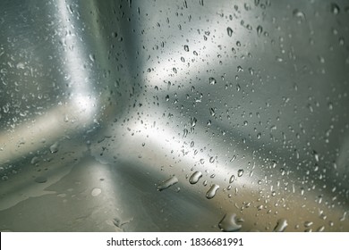 Texture Of Stainless Steel Kitchen Sink With Droplets