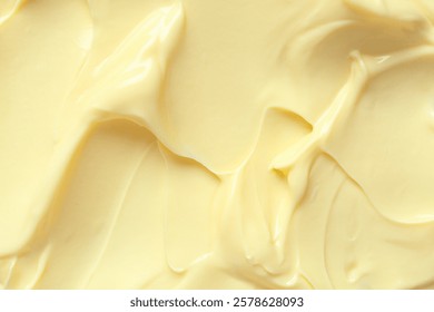 Texture of tasty vanilla pudding as background, closeup