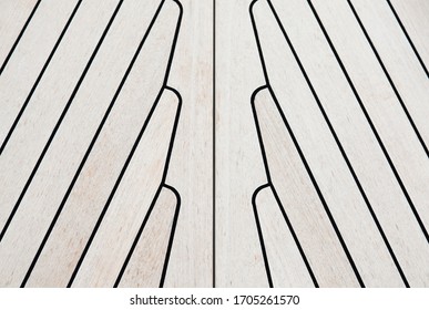 Texture Of Teak Deck On A Yacht Closeup.