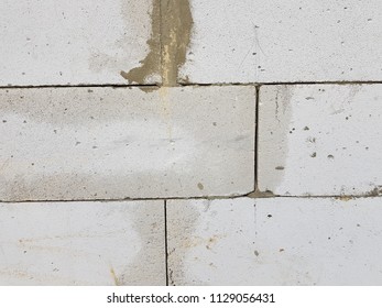 The texture of the wall is the laying of expanded clay blocks. Background for the advertisement of building materials. Close-up Gray concrete foam block.