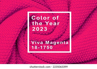 The texture warm knitted sweater  Beautiful handmade knitted repeating pattern  Demonstrating Pantone color the year 2023 viva magenta
