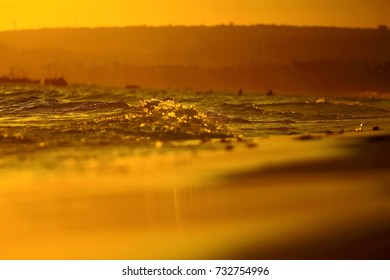 Texture of the waves at sunset in the tropics