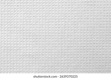 Texture of white fabric with pattern as background, top view