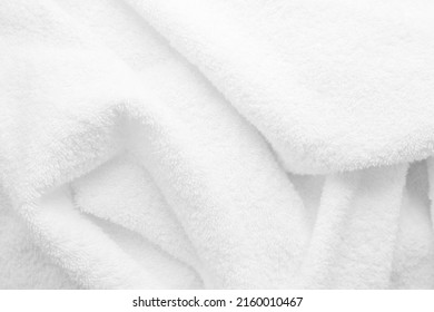 Texture Of White Terry Cloth Close Up. Material For Towel, Blanket