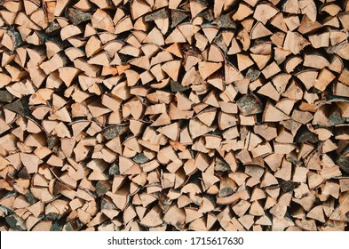 Texture Of Woodpile Firewood, Winter