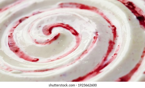 Texture Of Yogurt With Blueberry Jam, Curd Cream Swirl With Berry Topping