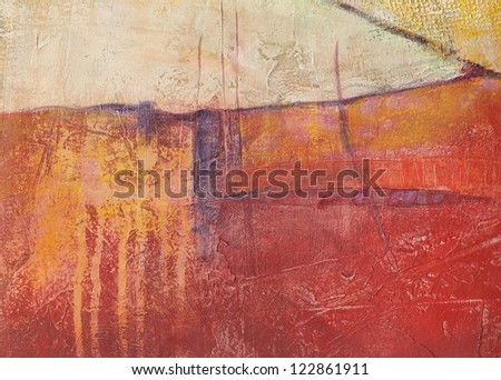 Textured abstract painting. Handpainted red grunge background.