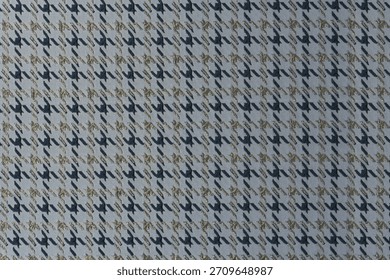 Textured background with repeating diagonal "houndstooth" (pied-de-poule) pattern in charcoal tones with gold lurex. Material for furniture upholstery, curtains, gift packaging, and design texture.