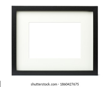 Textured Black Picture Frame With Matte, Isolated On White Background, Blank Image Area Masked With Clipping Path