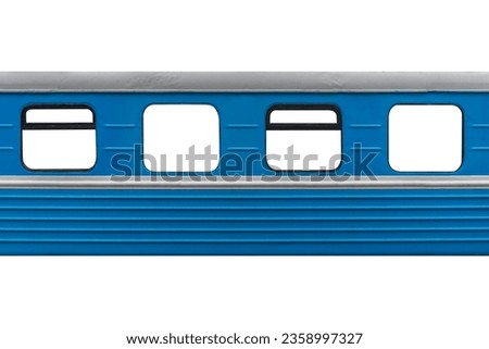 Textured body of an old metal passenger rail car with white line isolated on white.