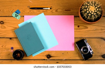 Textured And Colored Background. Could Work For A Creative Desk, Travelling Blogger, Quirky And Fun Office.