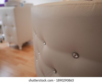 Textured, Elegant Chair With Crystal Studs And White Faux Leather